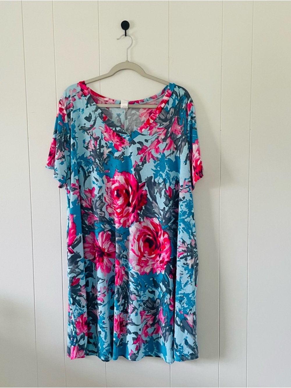 Sew In Love Teal & Hot Pink Floral V-Neck Midi Dress